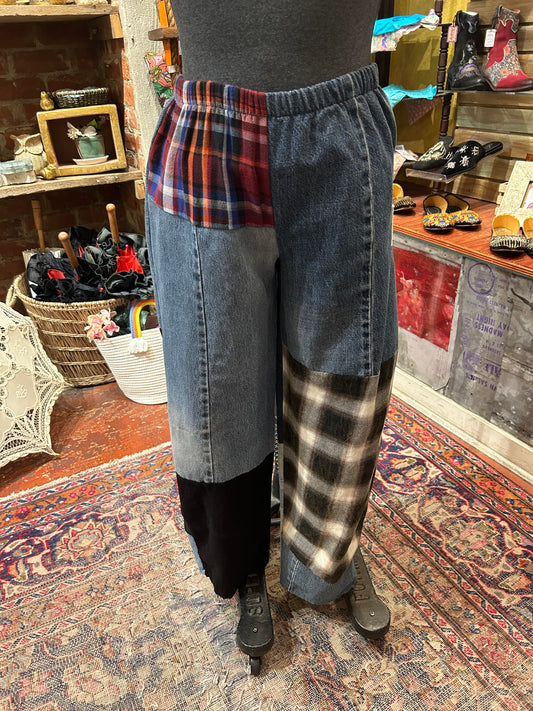 Flannel & Denim Combo Pants#8
