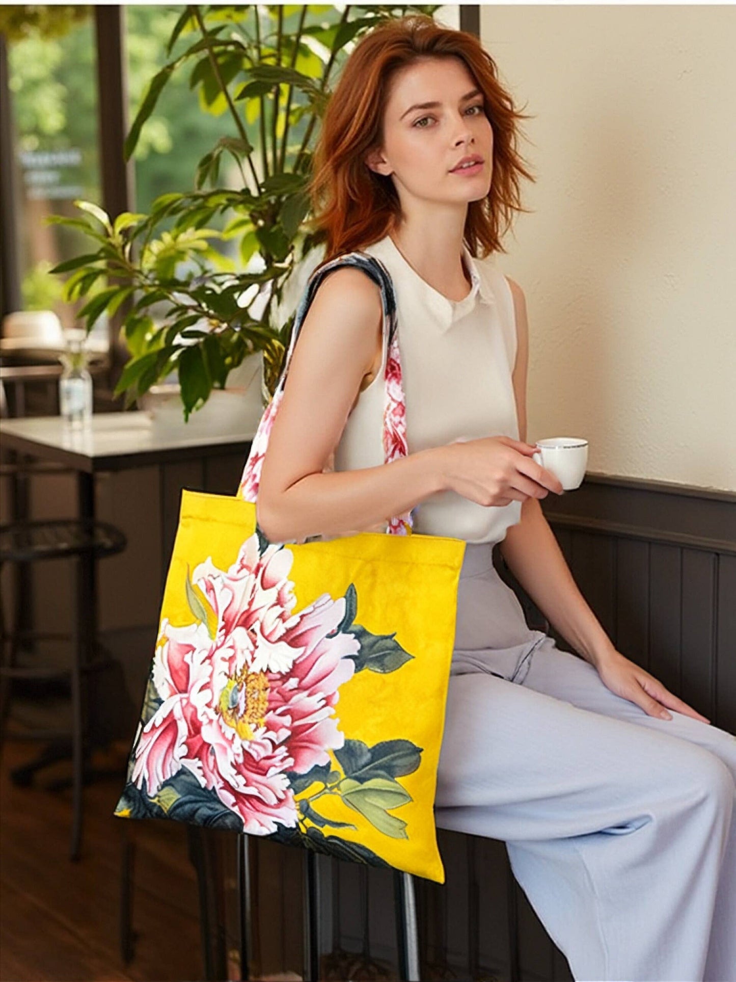 Pink-Gold Peony Luxe Printed Shoulder Bag
