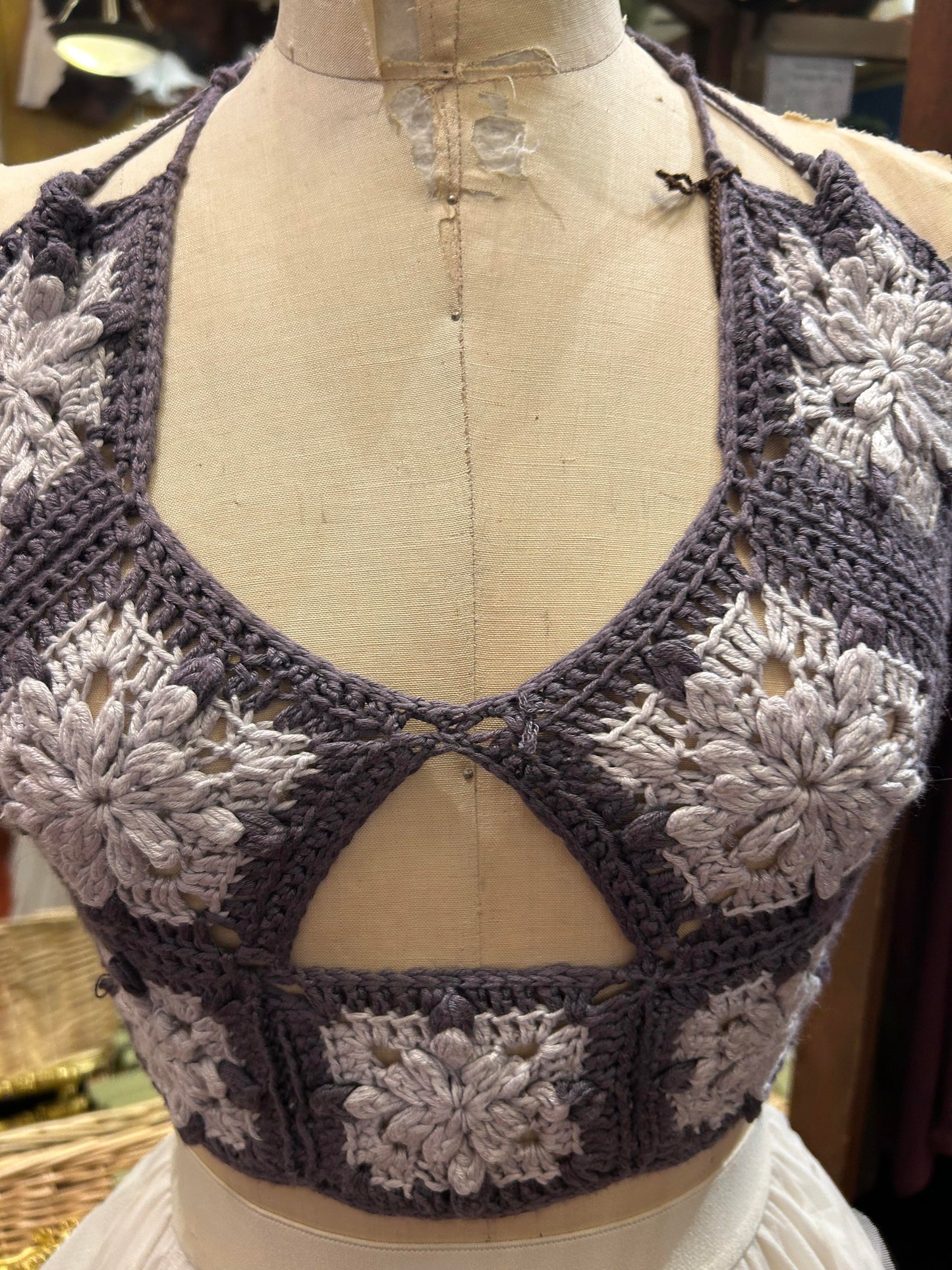 Silver/Grey Keyhole Crochet Crop Top* #8