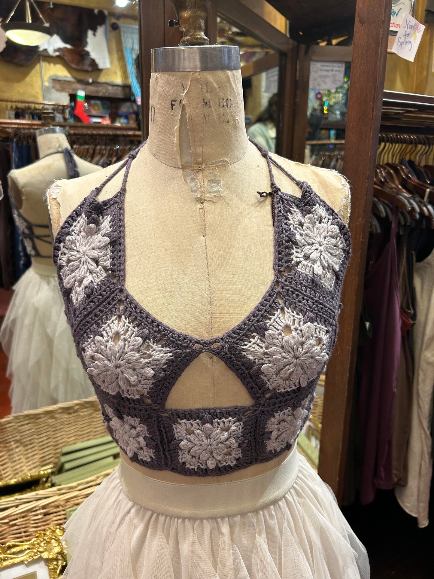 Silver/Grey Keyhole Crochet Crop Top* #8