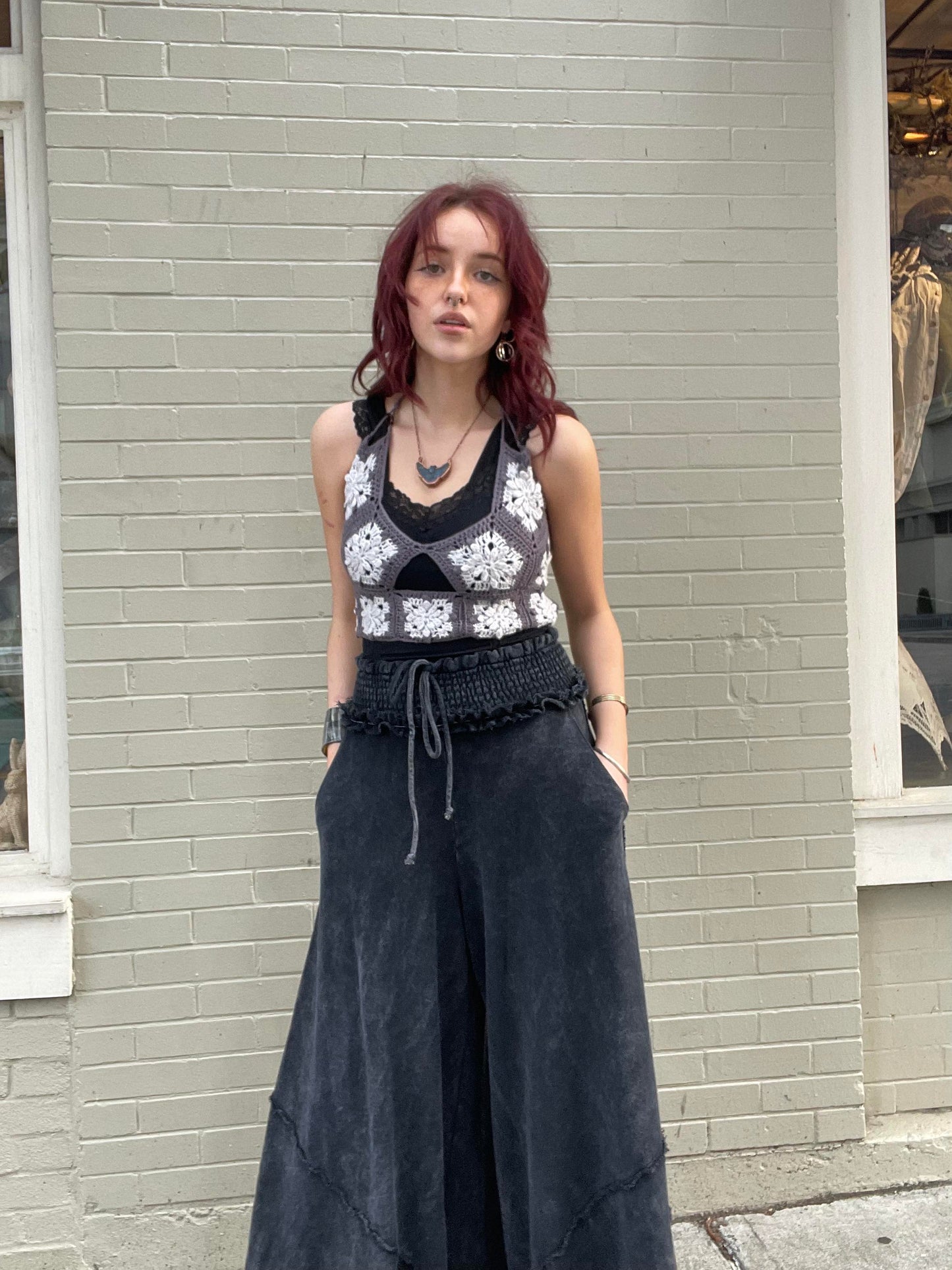 Silver/Grey Keyhole Crochet Crop Top* #8