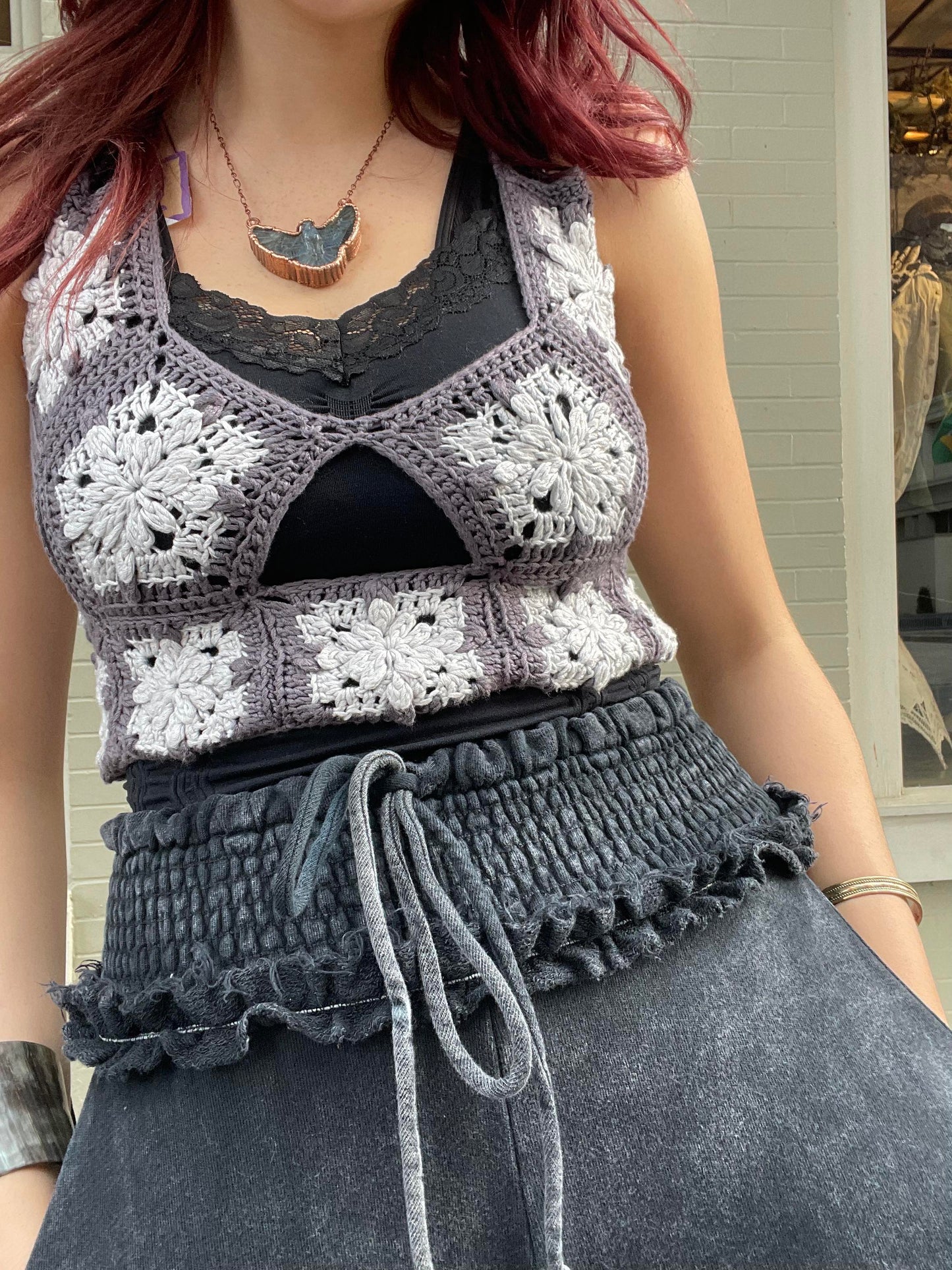 Silver/Grey Keyhole Crochet Crop Top* #8