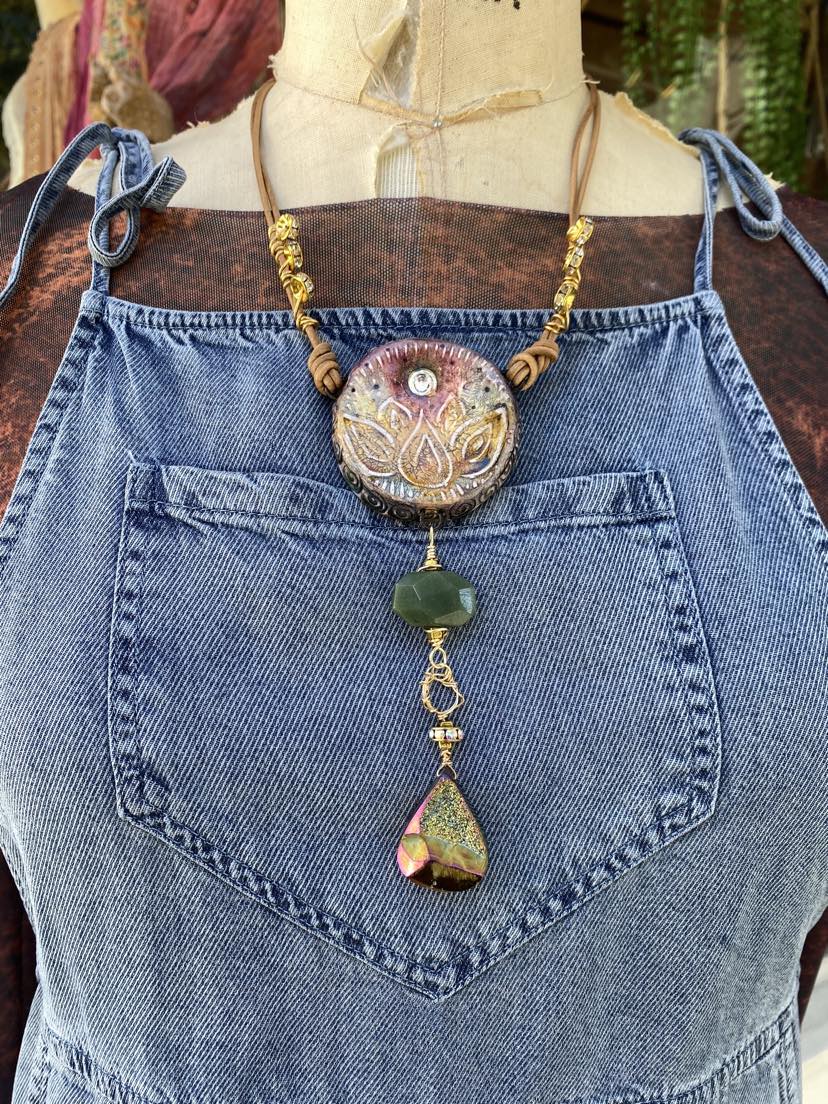 Multicolor Lotus and Druzy Necklace #TT4