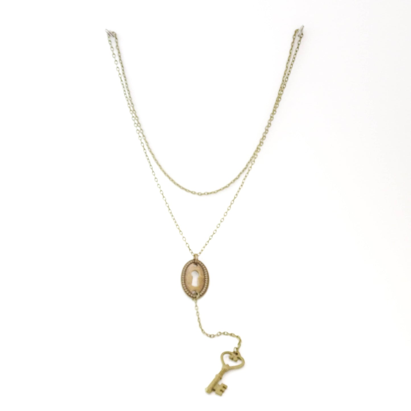 Key & Keyhole Necklace | Long Y Necklace | Bronze
