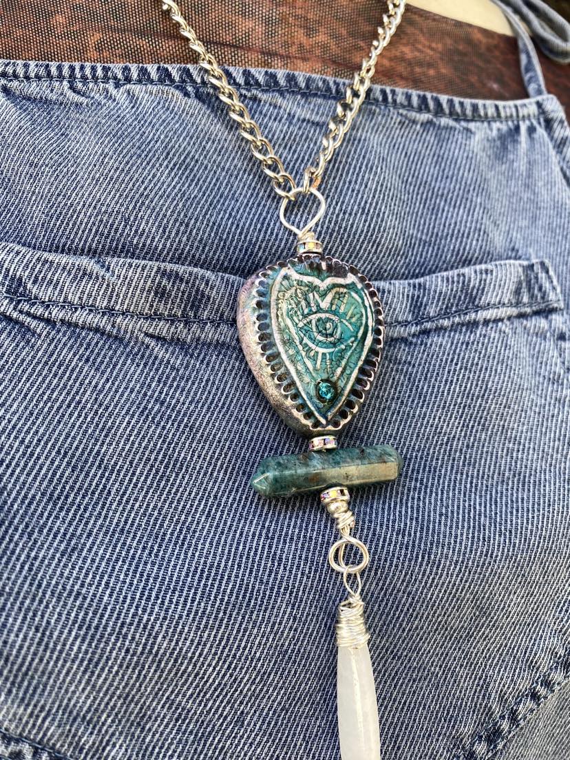 Blue Teardrop Heart Eye Necklace #TT8