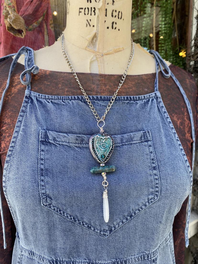 Blue Teardrop Heart Eye Necklace #TT8