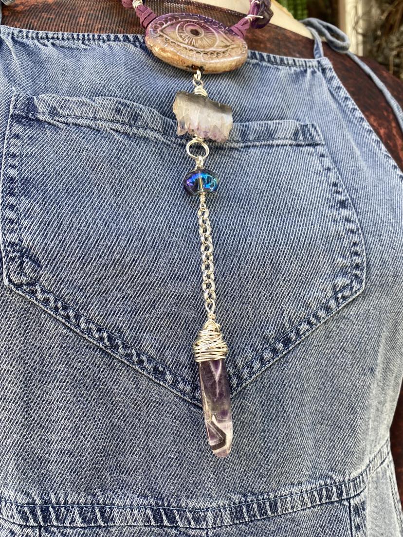 Amethyst Tan and Purple Eye Necklace #TT9