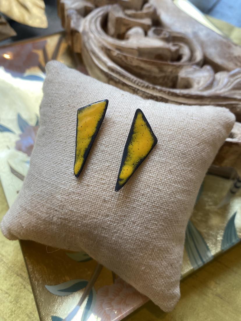Yellow Triangle Enamel Earrings *HH18