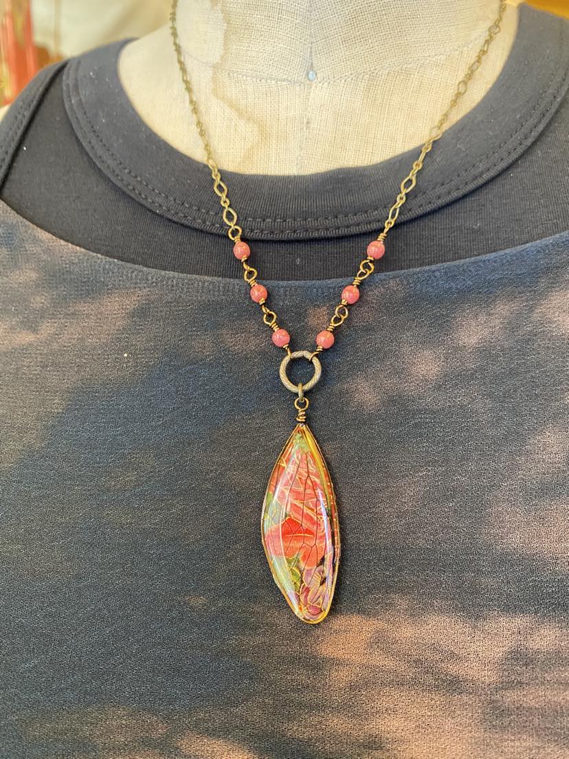 Cicada Wing on Pewter Chain Beaded Necklace * N208