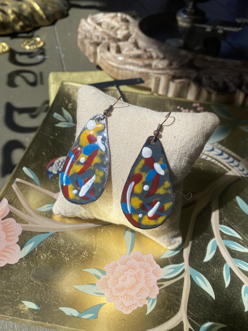 Red Yellow Blue and White Dangly Earrings *HH13