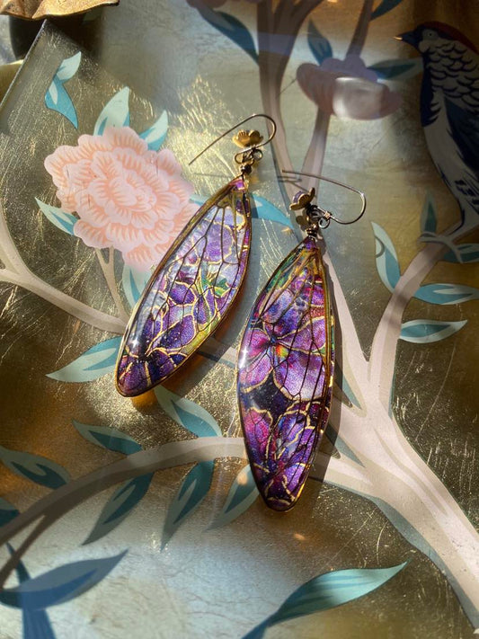 Cicada Wing with Vintage Postcard Earrings* E201