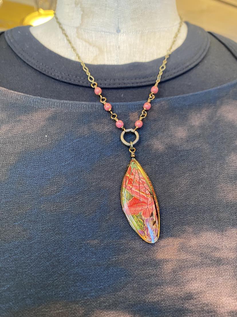 Cicada Wing on Pewter Chain Beaded Necklace * N208