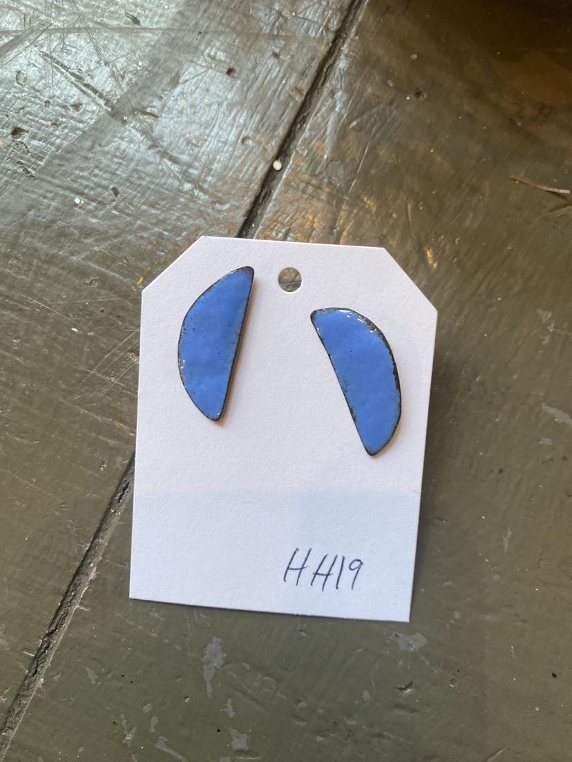 Blue Half Circle Enamel Earrings *HH19