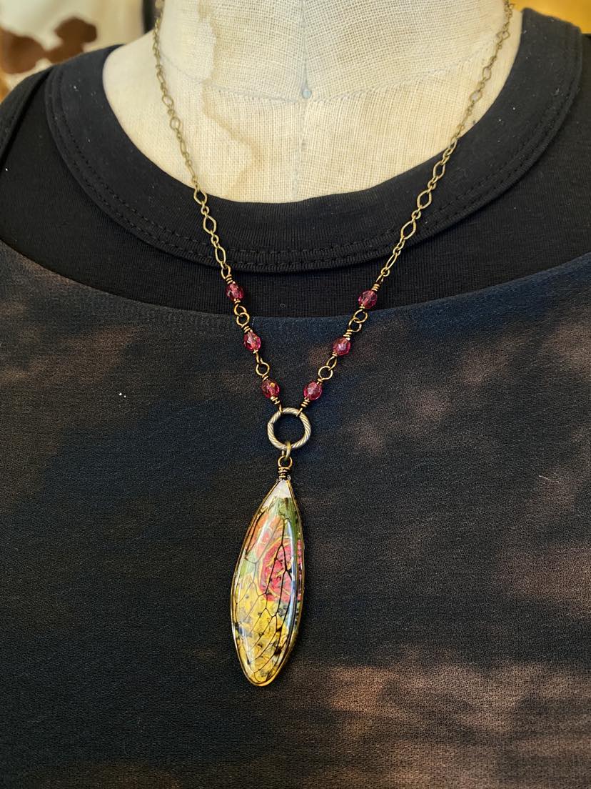 Cicada Wing on Pewter Chain Beaded Necklace * N206