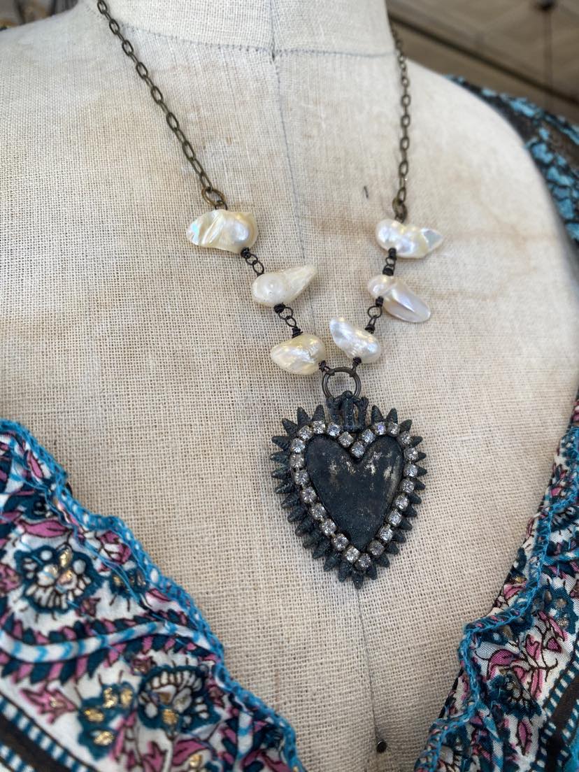 Spikey Heart and Pearls Necklace*