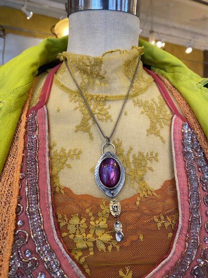 Purple Labradorite Sterling Silver Skull Pendant Necklace*