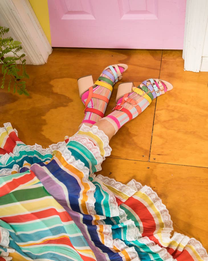 Candy Stripe Ruffle Crew Sock - La De Da