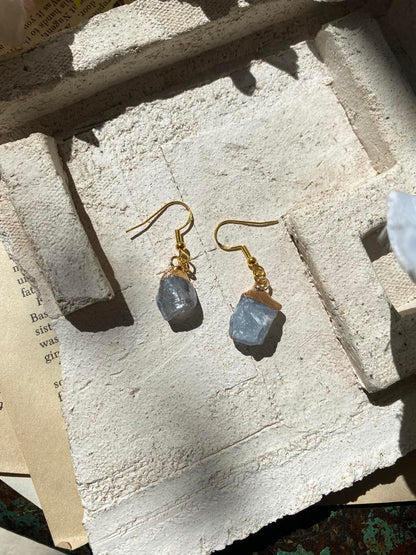 Blue Fluorite Crystal with Gold Dangly Earrings * #IV54