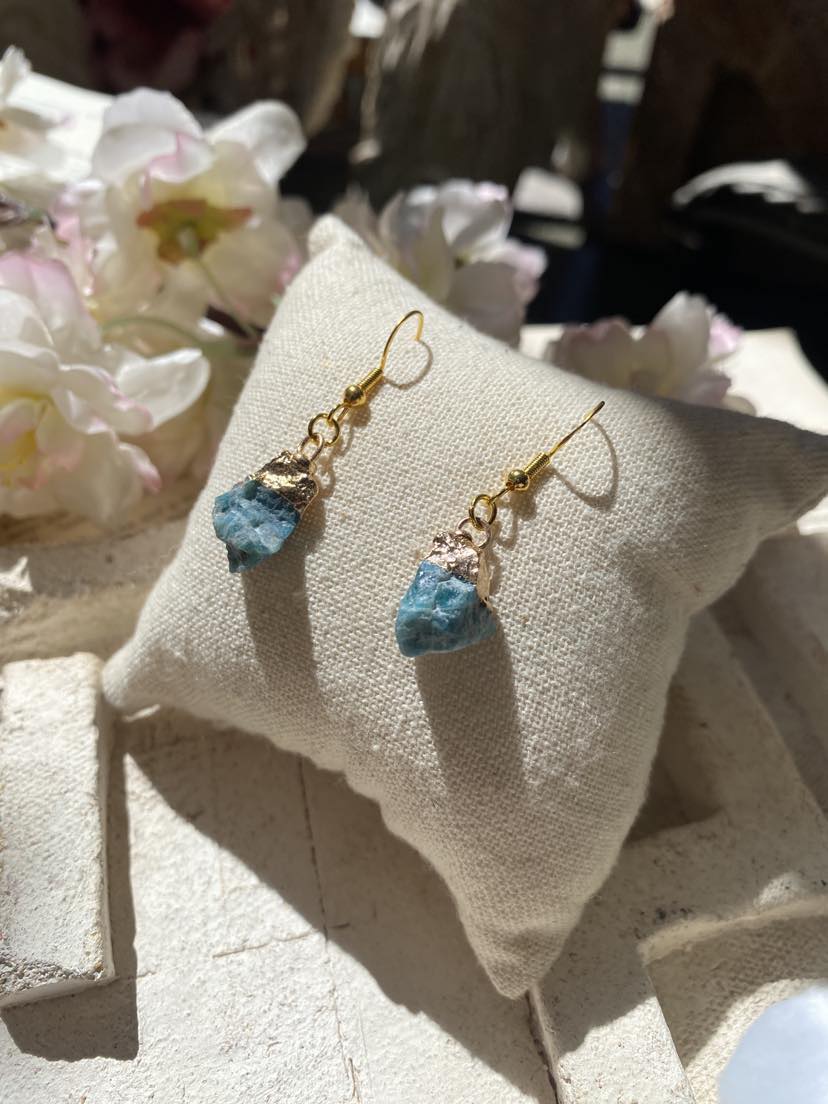 Apatite Crystal with Gold Dangly Earrings * #IV50 A.