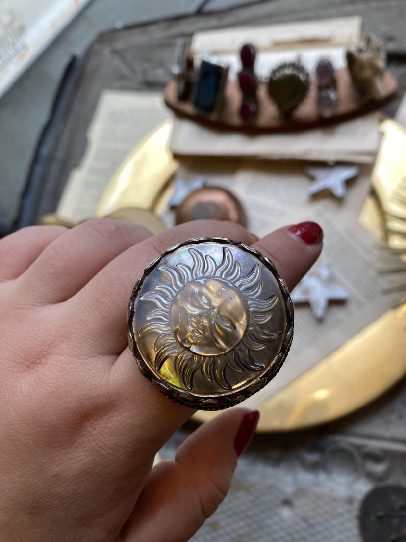 Carved Shell Sun Face Ring