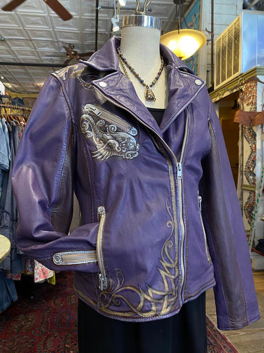 Dragon Painted Purple Leather Jacket