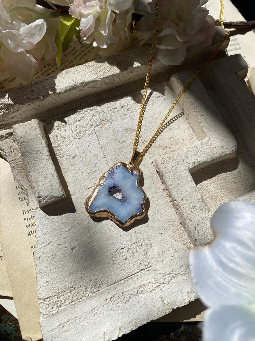 Blue Agate Slice with Gold Necklace* #IV58