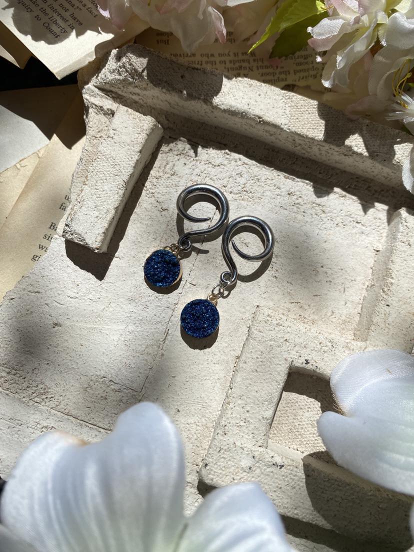 Blue Druzy and Silver Gauges* #IV37