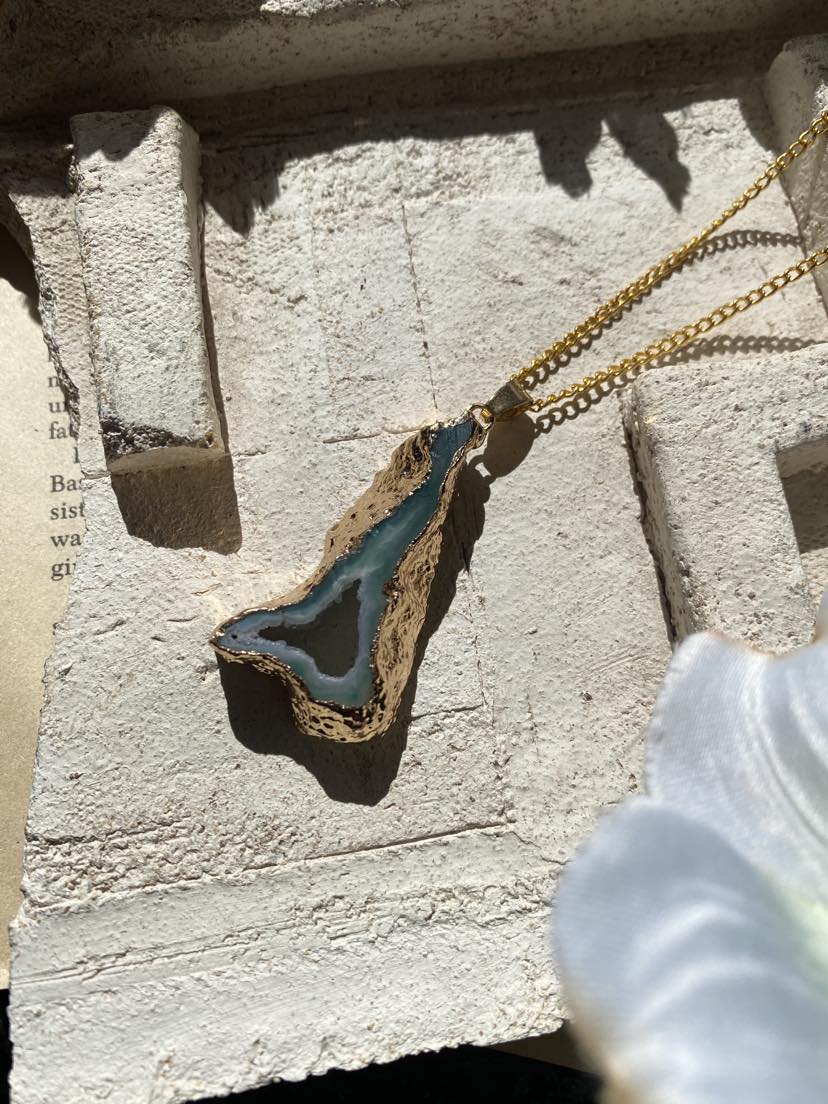 Gold Plated Druzy Agate Pendant Necklace* #IV8