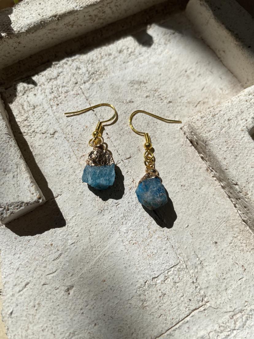 Apatite Crystal with Gold Dangly Earrings * #IV50 A.