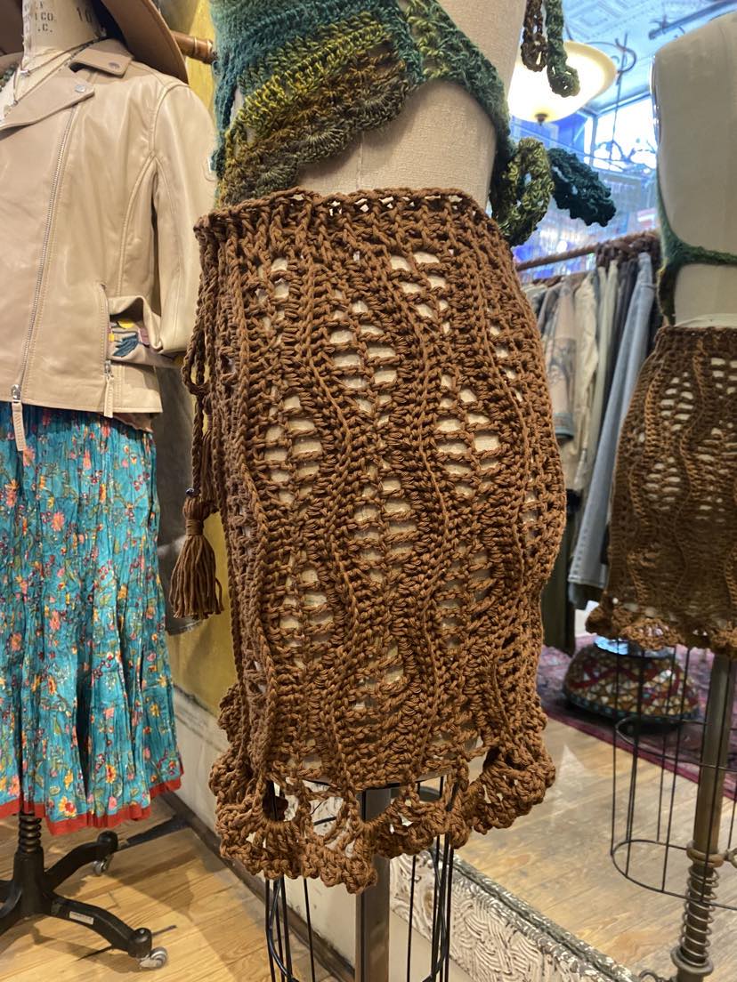 Crochet Brown Mini Ruffle Trim Skirt* #45