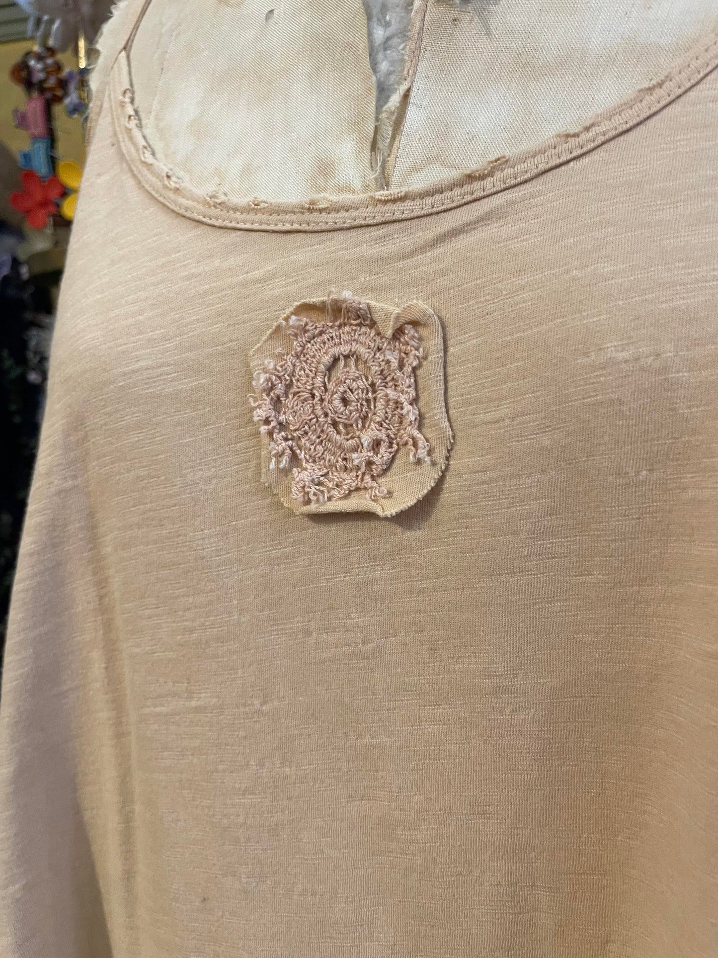 Cami with Lace Inset and Raw Edges - Natural