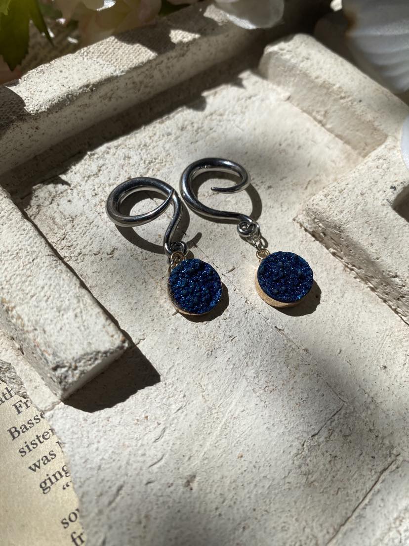 Blue Druzy and Silver Gauges* #IV37