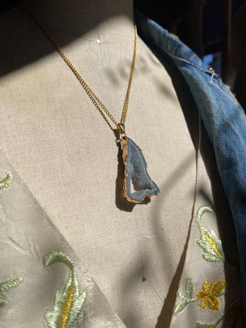 Gold Plated Druzy Agate Pendant Necklace* #IV8