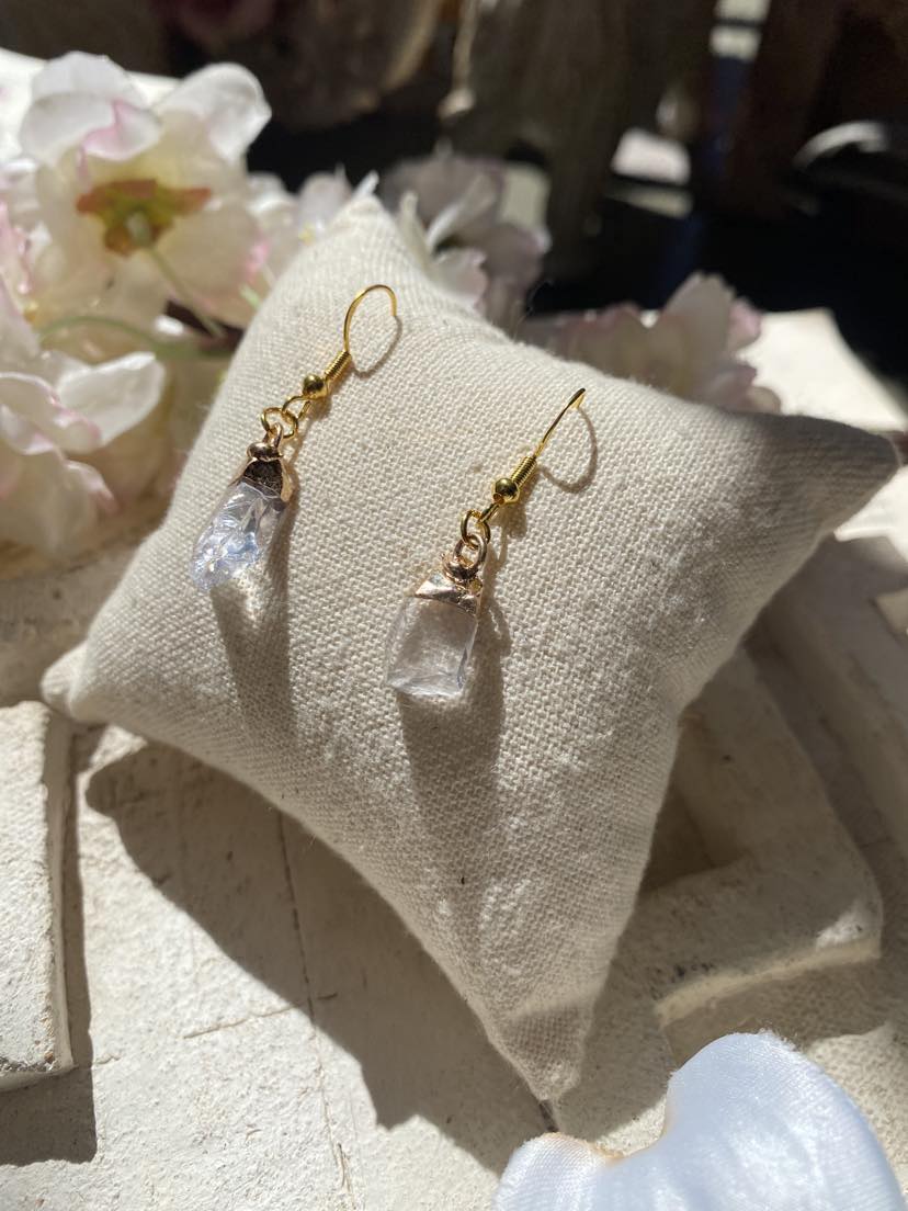 Clear Quartz with Gold Dangly Earrings * #IV56