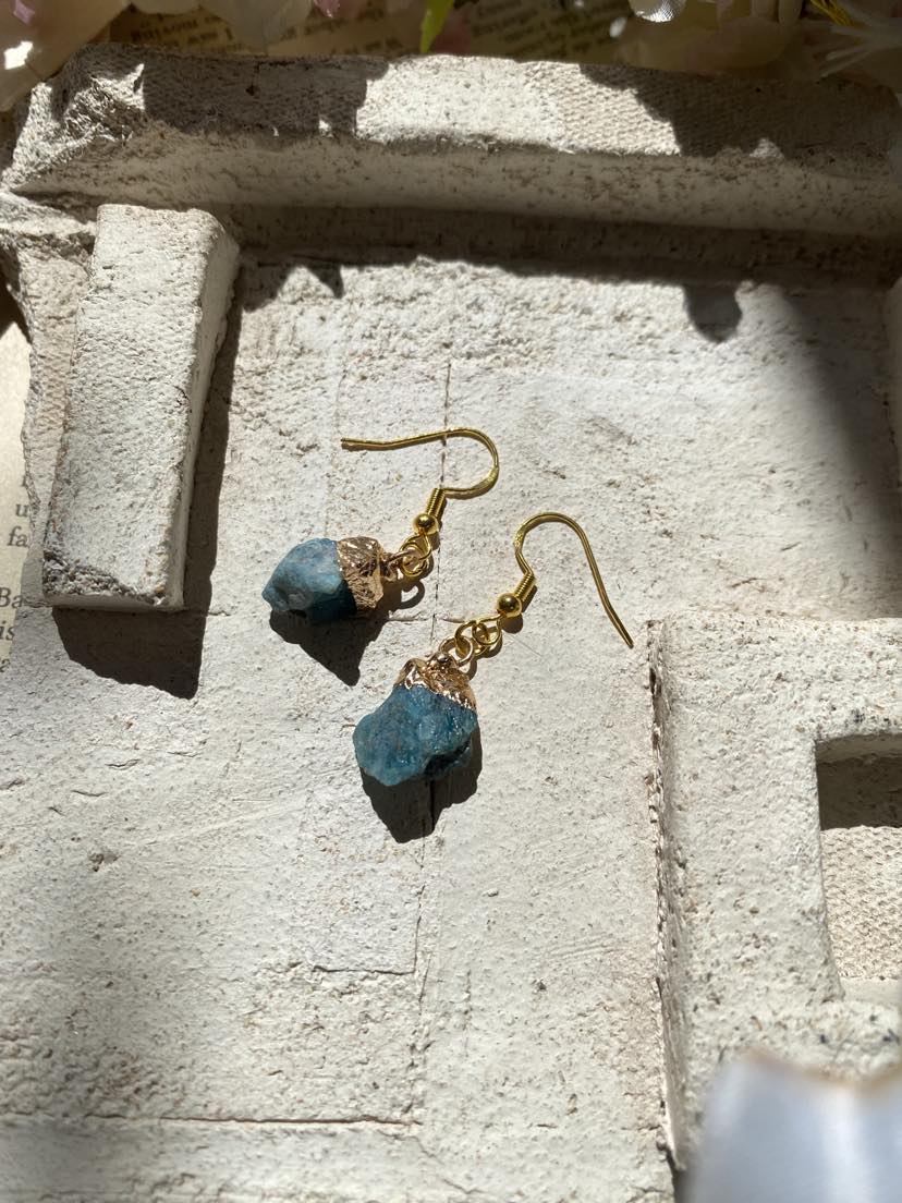 Apatite Crystal with Gold Dangly Earrings * #IV51 B.