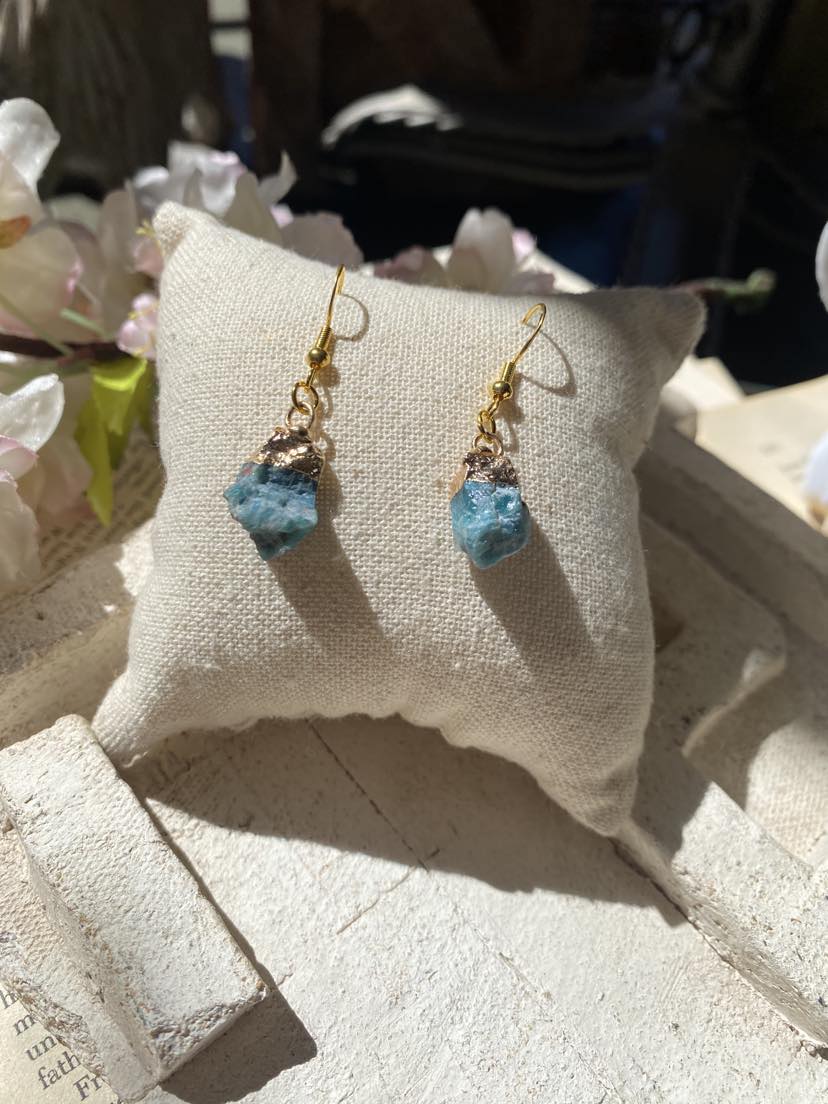 Apatite Crystal with Gold Dangly Earrings * #IV51 B.