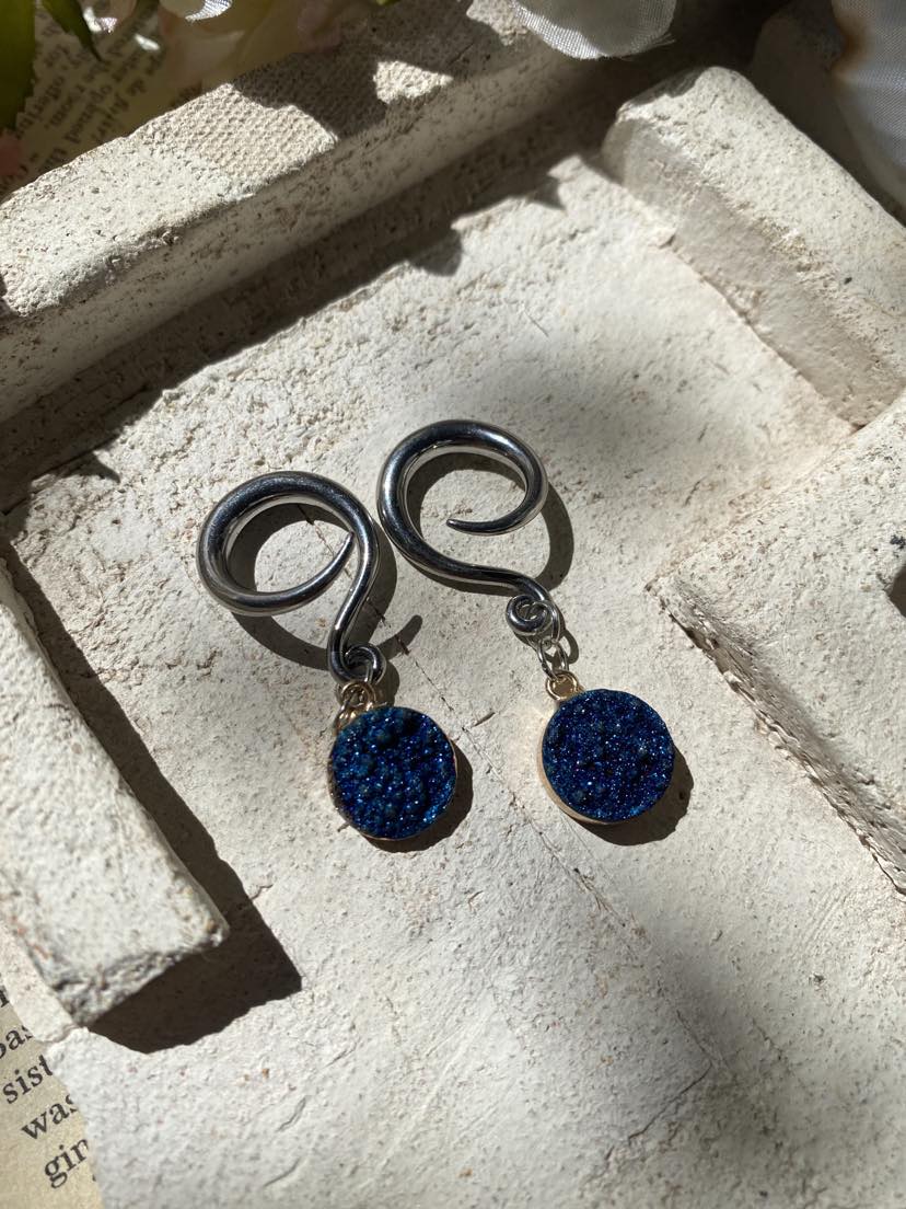 Blue Druzy and Silver Gauges* #IV37