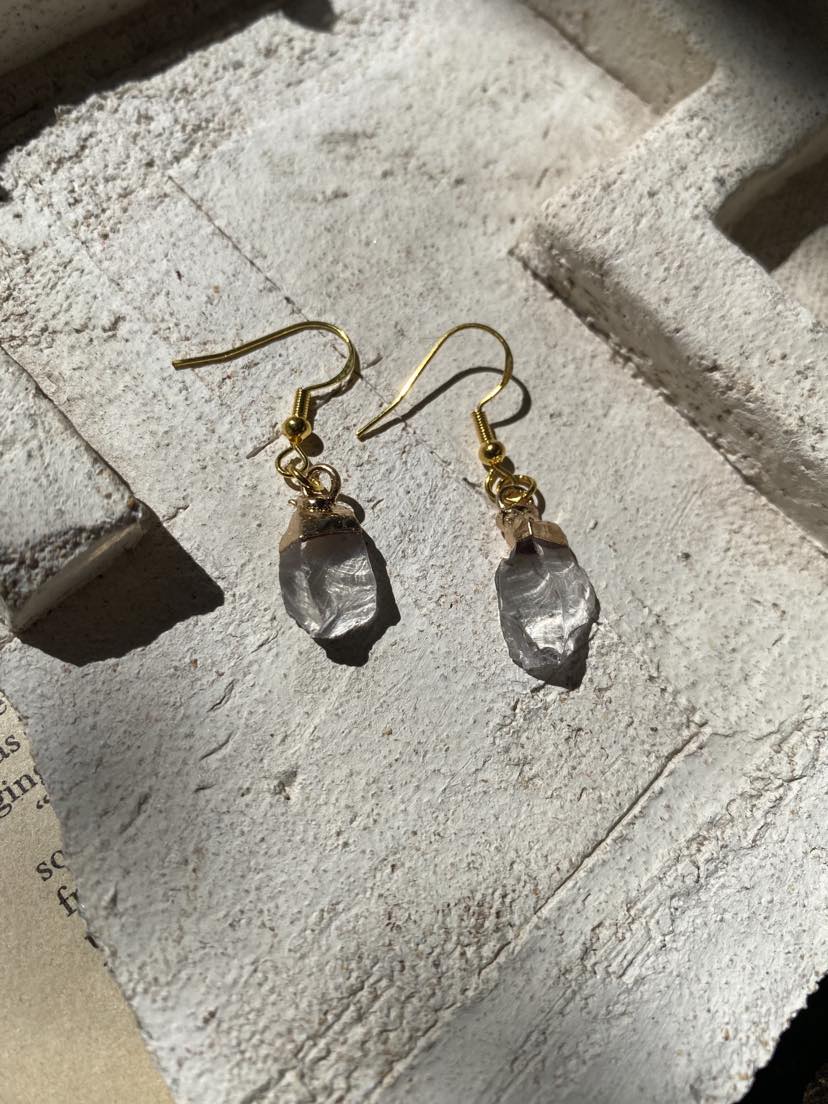 Clear Quartz with Gold Dangly Earrings * #IV56