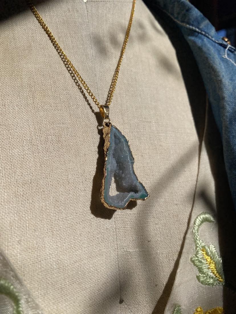 Gold Plated Druzy Agate Pendant Necklace* #IV8