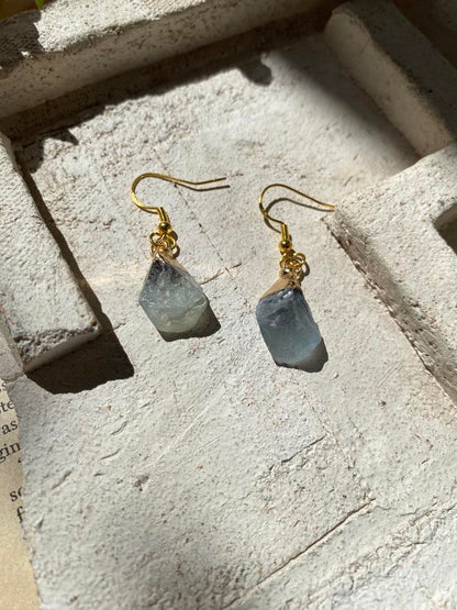 Green Fluorite Crystal with Gold Dangly Earrings * #IV52 A.