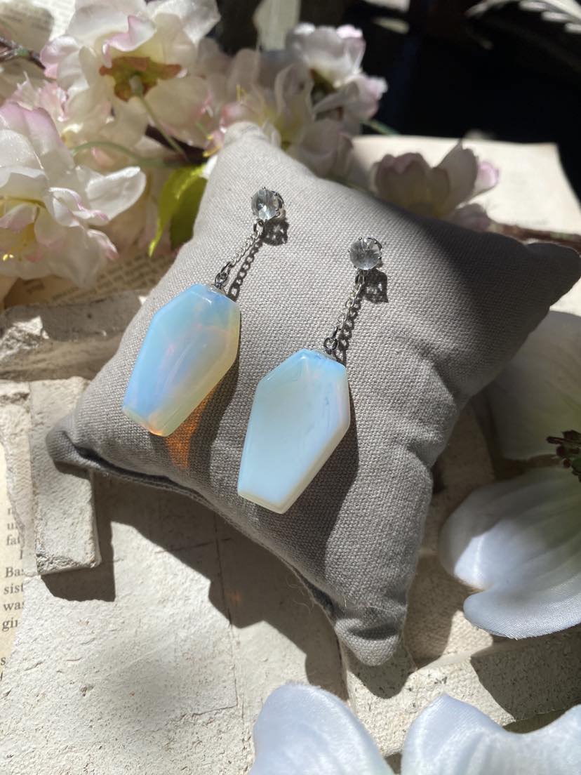 Opalite Coffin Silver Dangly Earrings* #IV38