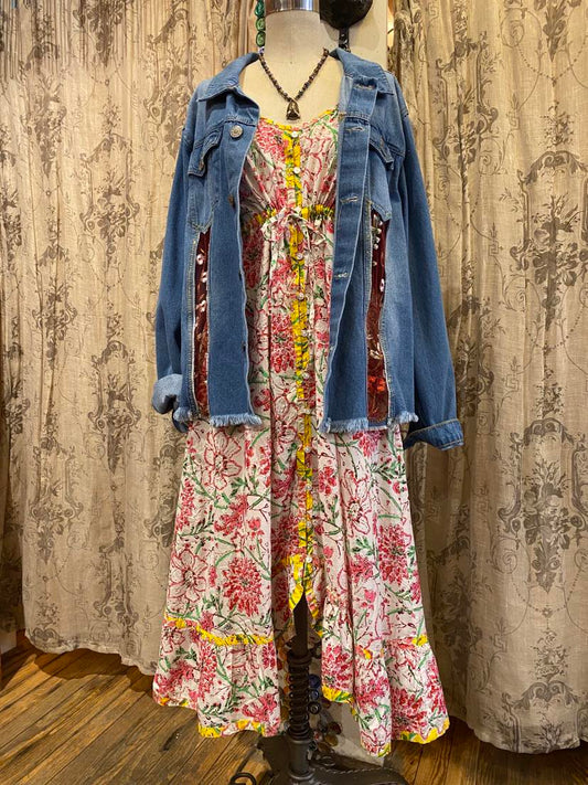 Denim Jacket with Floral Cut Outs*