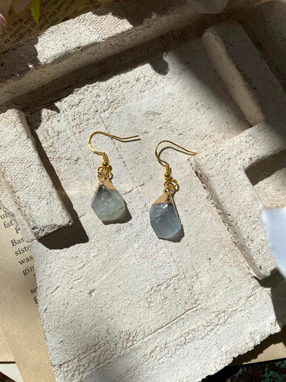 Green Fluorite Crystal with Gold Dangly Earrings * #IV52 A.