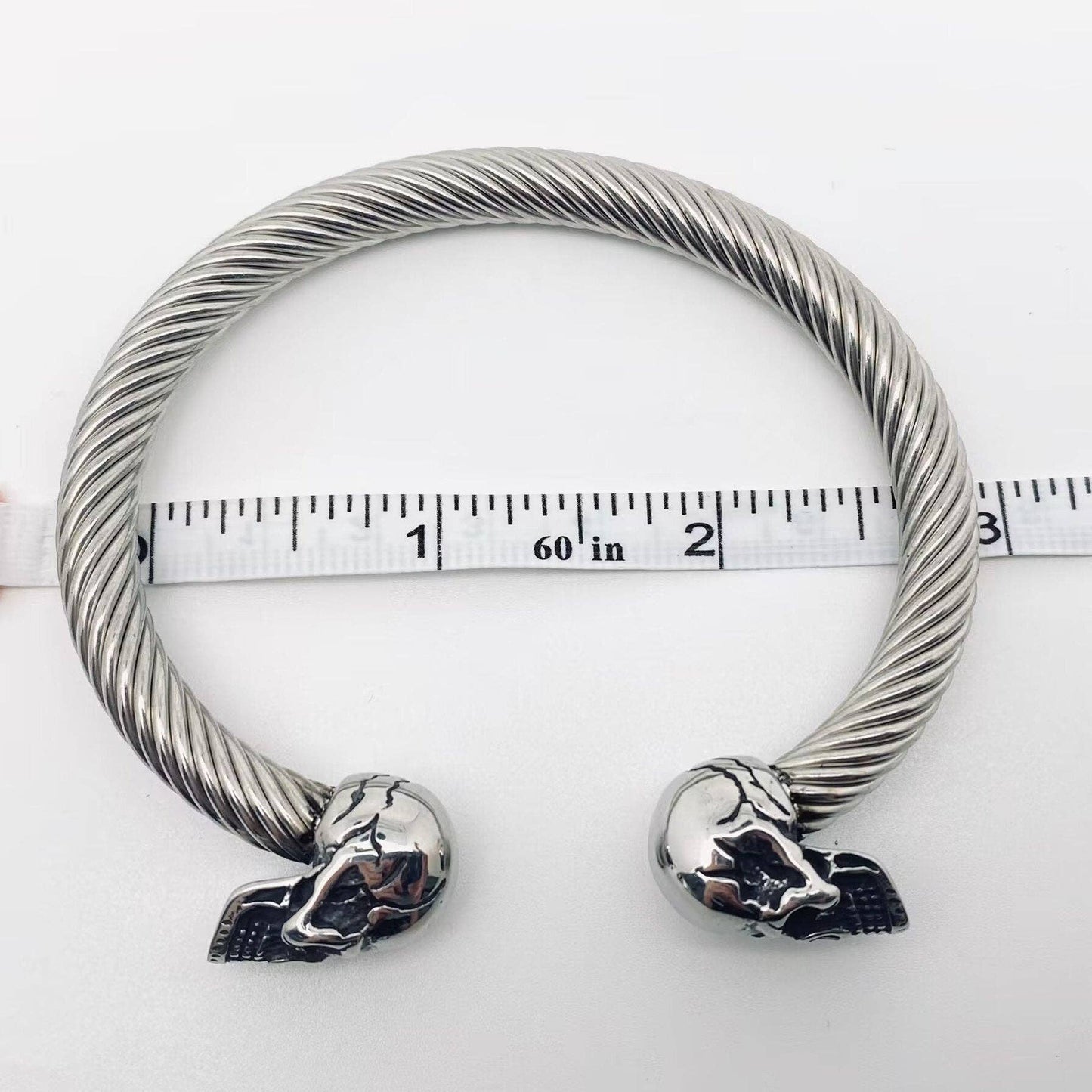 Double Skull Stainless Steel Cuff Bangle Men Bracelet -MJ/BC