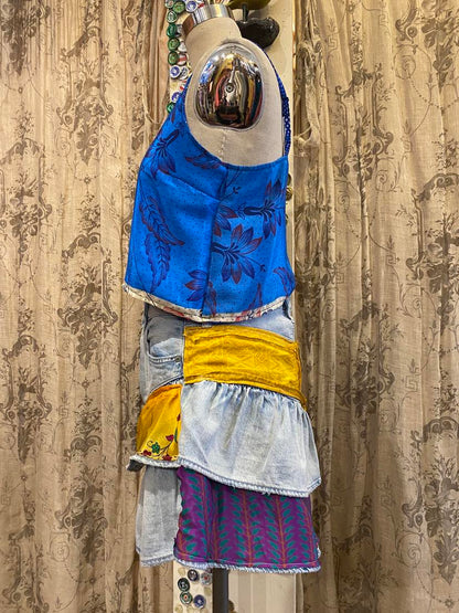 Denim Mini Skirt Sari Fabric Panels* #29