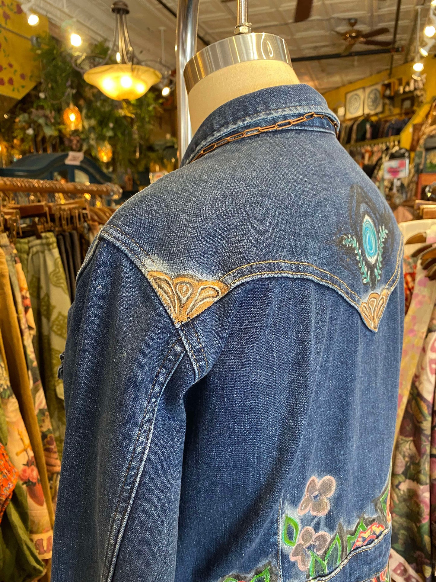 Floral Wrangler Blue Denim Short Dress -Chelsea Dudley Art*
