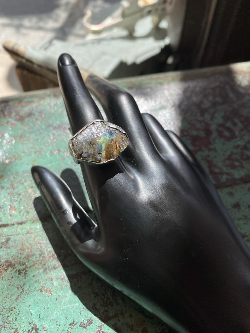 Rosetta Stone Labradorite Raw Stone Sterling Ring