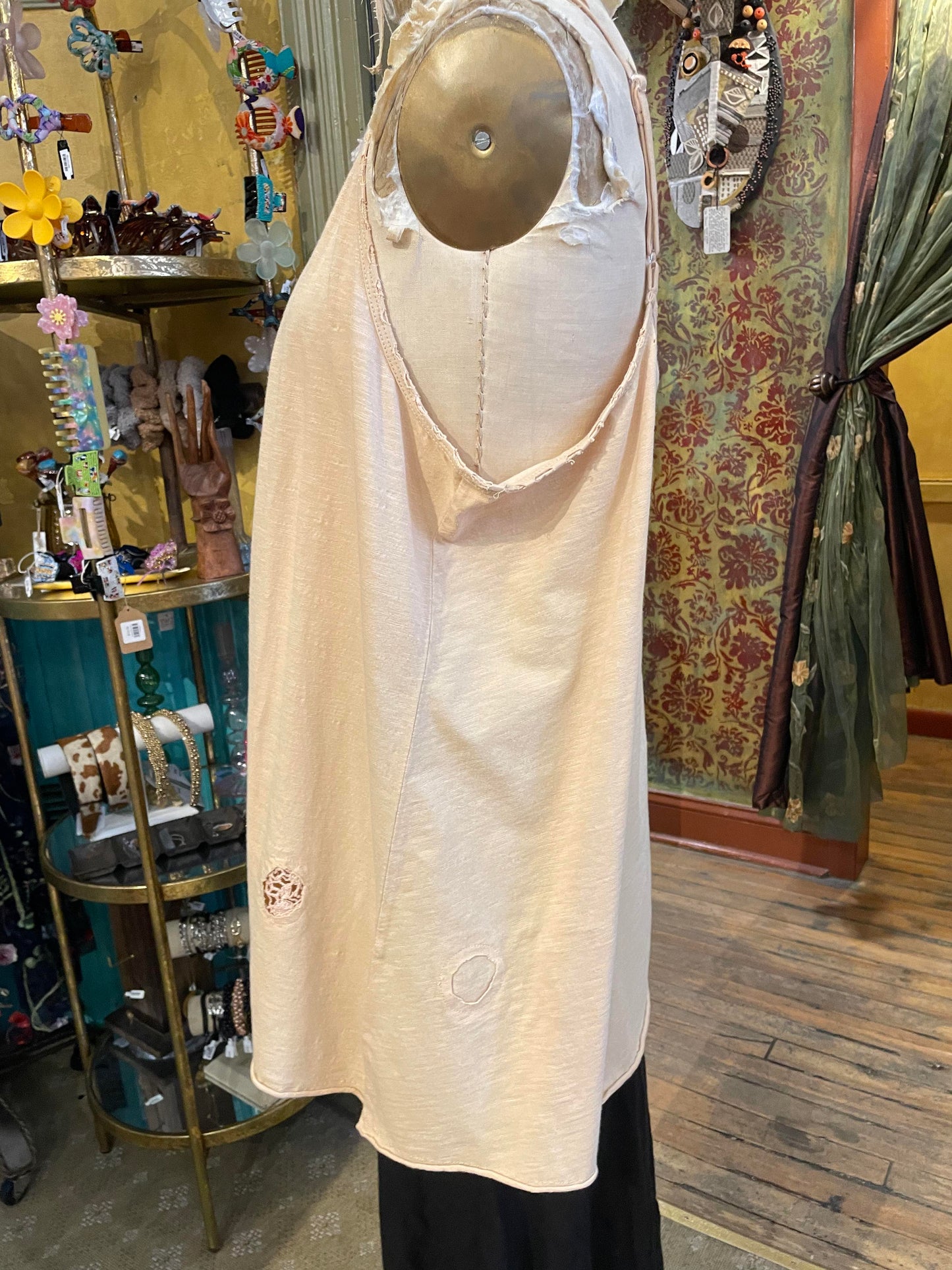 Cami with Lace Inset and Raw Edges - Natural