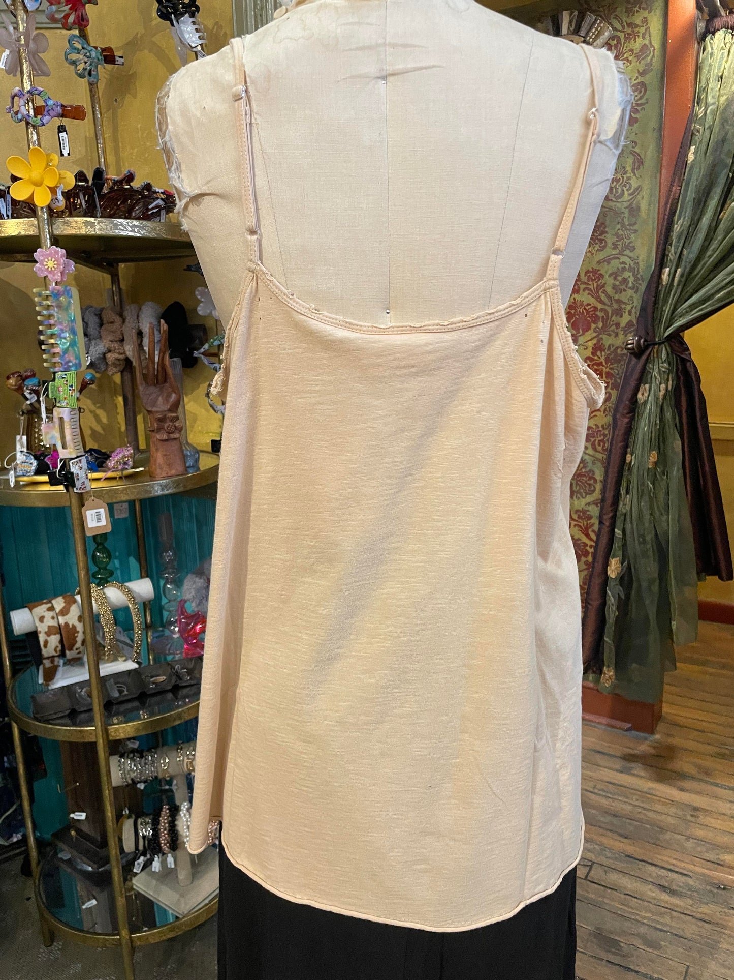 Cami with Lace Inset and Raw Edges - Natural