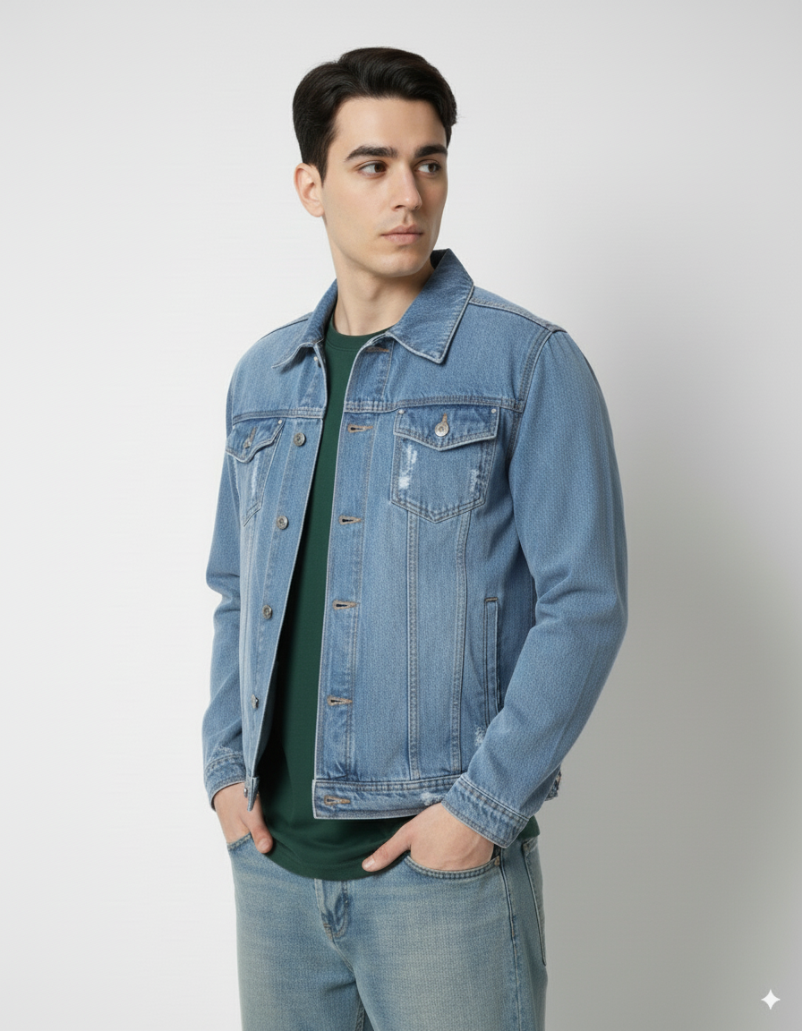 Hawks Bay Men's Classic Denim Trucker Jacket - DENIM BLUE